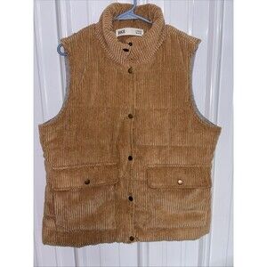 BKE Buckle Corduroy Puffer Vest Tan Size Large Snap Closure Lined